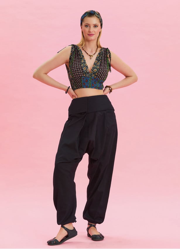 Belt Detailed Pocket Black Bohemian Shalwar 4469